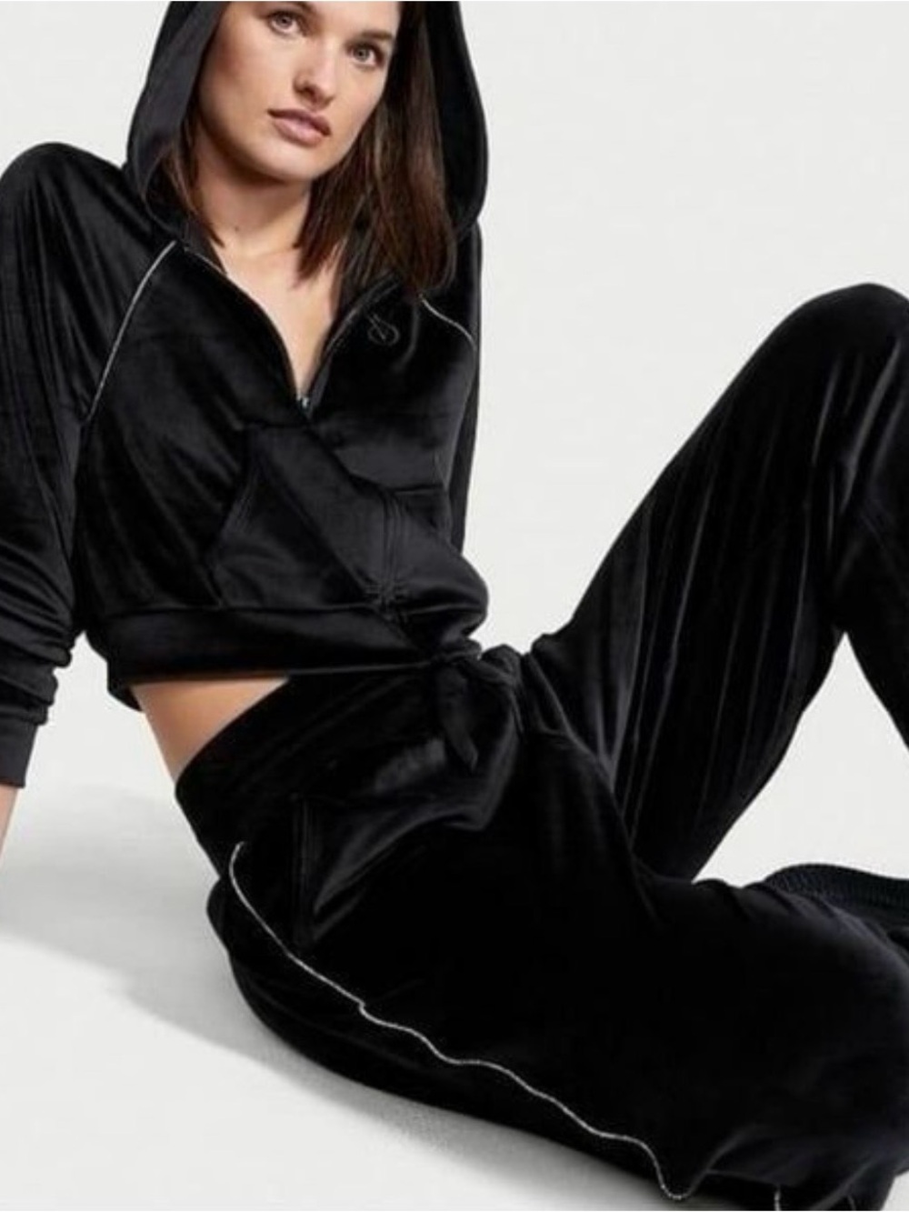 Victoria's Secret Black Velour Hooded Lounge Set